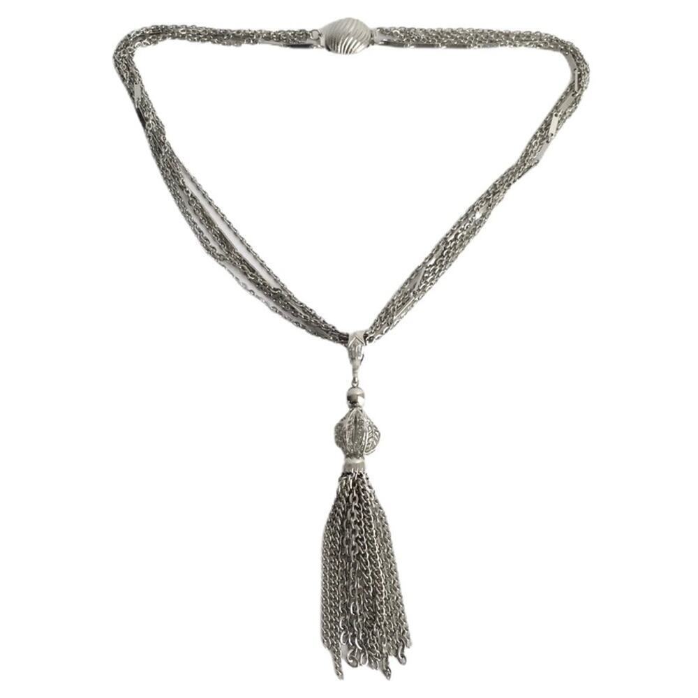 Vintage 60’s Tassel Necklace Multi-Strand Silver‎